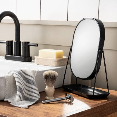 Metal Vanity Flip Mirror with Tray Black - Hearth & Hand with Magnolia: Swivel, 2-Sided, Desk/Table Use