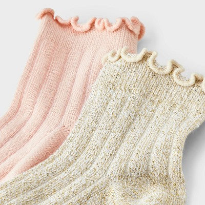 Girls' 2pk Sparkle Dressy Ankle Socks - Cat & Jack Ivory/Pink L