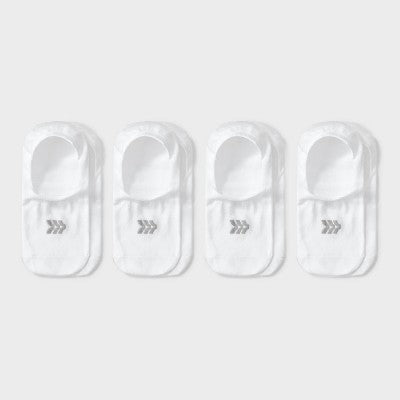 Women's Lightweight 4pk Liner Socks - All In Motion White 4-10: Nylon-Spandex Blend, Tagless, Seamless Toe, Machine Washable