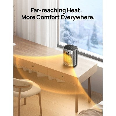 Dreo 1500W Atom Core Portable Oscillating Ceramic Space Heater for Home with Remote and Thermostat 1-12H Timer Silver: Indoor Heater for Bedroom