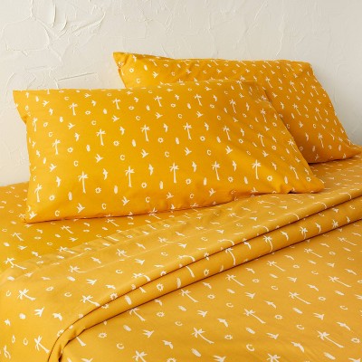 Full Separate Flat Sheets Icon Yellow - Opalhouse designed with Jungalow: 100% Cotton Percale, Machine Washable, 220 Thread Count