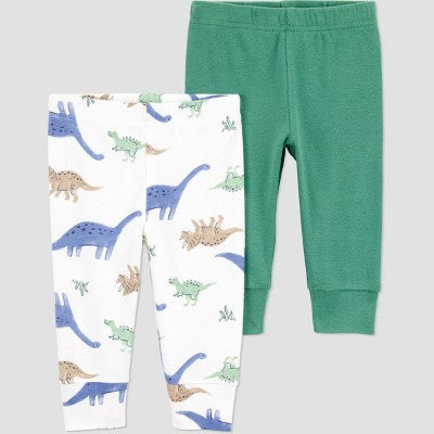 Carter's Just One You? Baby Boys' 2pk Pants - Green/White 9M: Dinosaur Pattern, Slim Fit, Pull-On Style