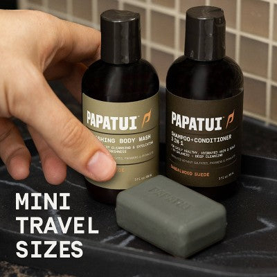 Papatui Men's Sulfate-Free Exfoliating and Hydrating Coconut Oil Body Wash - Sandalwood Suede - Trial and Travel Size - 3 fl oz