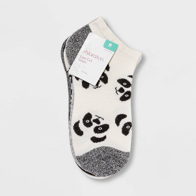 Women's Panda 10pk Low Cut Socks - Xhilaration Black/White/Gray 4-10