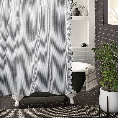 Stripe with Ruffle Shower Curtain Black/White - Threshold