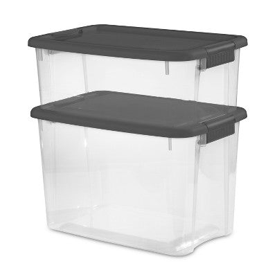 Sterilite 18qt Ultra Clear Latch Box Clear Base Flat Gray Lid and Latches: Portable Stackable Storage Tote with Handles