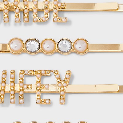 Bride and "Wifey" Pearl and Rhinestone Hair Clip Set 4pc - Gold