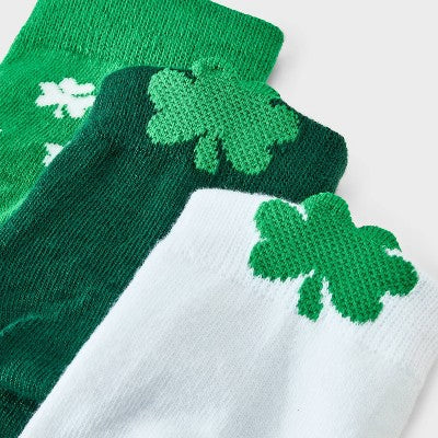 Women's Shamrock Pop-up St. Patrick's Day 3pk Ankle Socks - Green/White 4-10