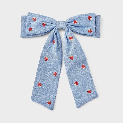 Girls' Chambray Bow with Embroidered Strawberries - Cat & Jack Blue