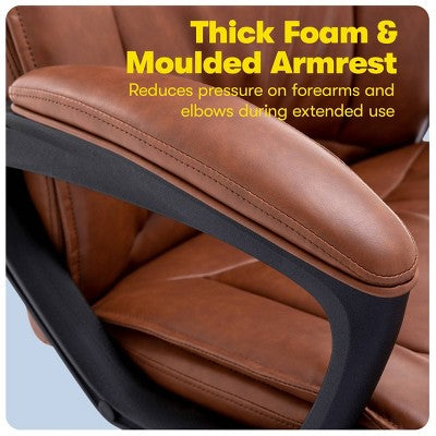 Style Hannah Office Chair Bonded Leather Comfort Cognac - Serta: Ergonomic Lumbar Support, Adjustable Height (LOCAL PICKUP ONLY)
