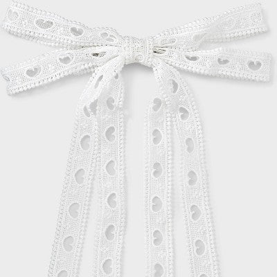 Heart Eyelet Double Bow Hair Barrette - A New Day White