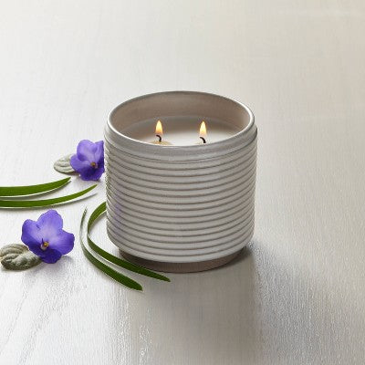 2-Wick Ribbed Ceramic Pampas Jar Candle Light Gray 12oz - Hearth & Hand with Magnolia: Soy & Paraffin Wax, 30hr Burn Time