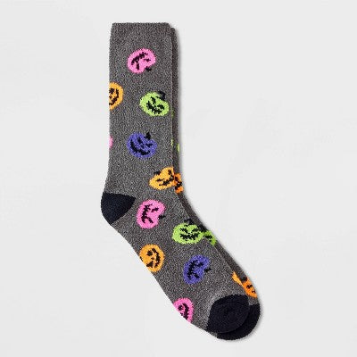 Men's Pumpkin Halloween Cozy Crew Socks - Hyde & EEK! Boutique Charcoal Gray 8-12