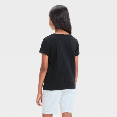 Girls' Short Sleeve Pointelle T-Shirt - Cat & Jack Black M