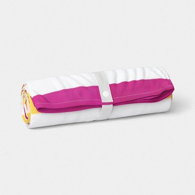 60"x60" Microfiber Multi Striped Beach Blanket with Snapable Strap Pink/Orange/Yellow - Sun Squad