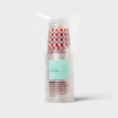Disposable Clear Cup - Red Blue Checkered - 18oz/30ct - up&up