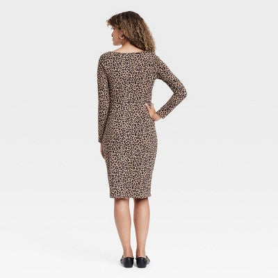 Long Sleeve Mini Knit Maternity Bodycon Dress M