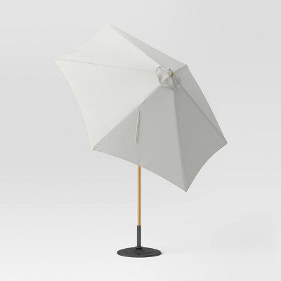 9' Round Outdoor Patio Market Umbrella Off-White with Light Wood Pole - Threshold: Fade-Resistant, Crank Tilt (LOCAL PICKUP ONLY)