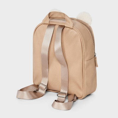 Kids' 11" Mini Shearling Bear Backpack - Cat & Jack Cream/Brown: Faux plush, Animal Icon,