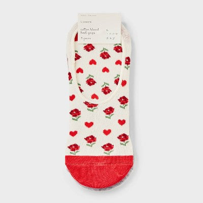 Women's Heart & Flowers Liner Socks - A New Day Red Mix