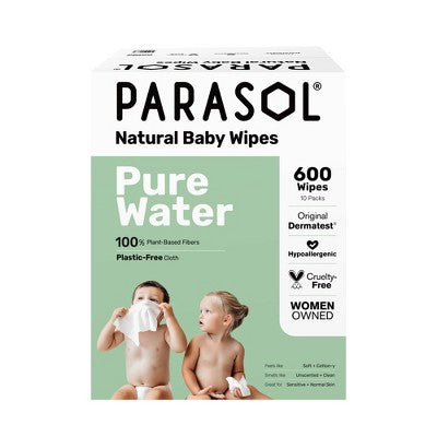 Parasol Natural 99% Pure Water Baby Wipes for Sensitive Skin - 10 Packs - 600ct