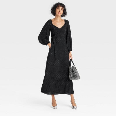 Women's Long Sleeve Crepe Maxi A-Line Dress - A New Day S