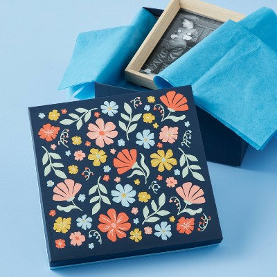 Square Gift Box Floral on Navy - Spritz