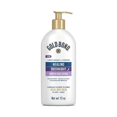 Gold Bond Healing Overnight Body & Face Lotion for Dry Skin with Hyaluronic Acid, Aloe & Melatonin - 13oz