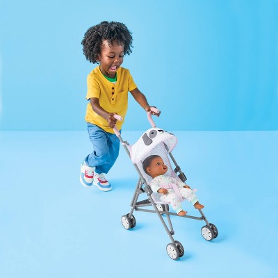 Gray Dot Dog Fold-Up Stroller for 14" - 16" Dolls - Gigglescape: Recycled Materials, Powder-Coated Steel (LOCAL PICKUP ONLY)