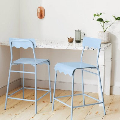 Set of 2 24" Wavy Metal Counter Height Barstool with Footrest Blue - Room Essentials (LOCAL PICKUP ONLY)