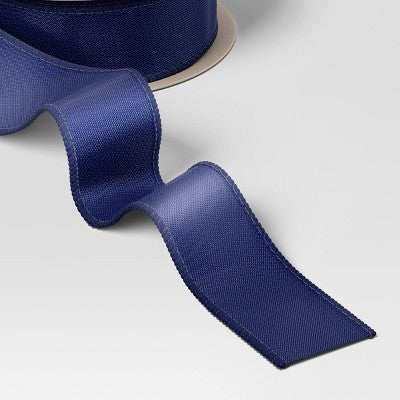 30' Christmas Fabric Ribbon Navy Satin - Wondershop