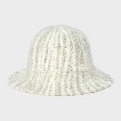 Brushed Bucket Hat - A New Day Cream/Zebra Print: Adjustable Knit Midweight Fabric