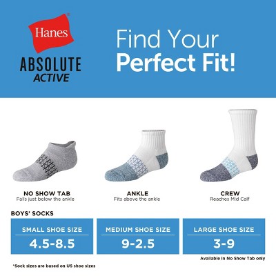 Hanes Boys' 4pk Absolute Active Ankle Socks - White L: Moisture Wicking, Arch Support, Midweight Knit