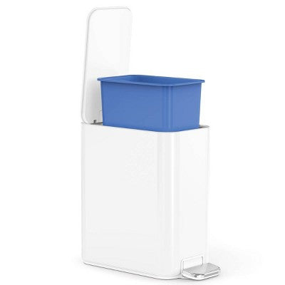 simplehuman 5L Slim Bathroom Step Trash Can White Steel Garbage Can with Built in Liner Pocket