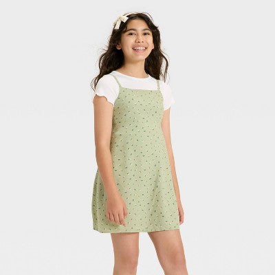 Girls' Short Sleeve Top & Slip Dress - Cat & Jack Olive Green S
