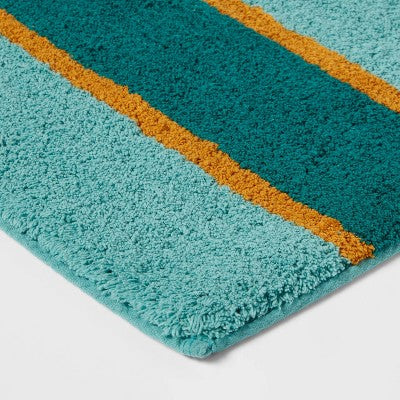 18"x28" Color Block Striped Bath Rug Dark Teal Green - Threshold
