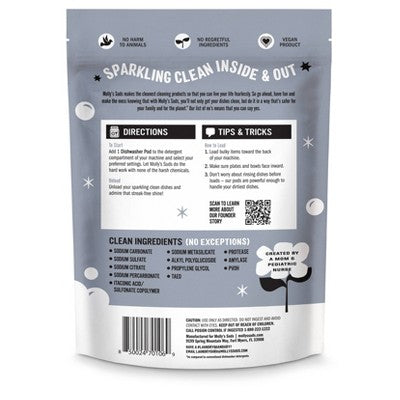 Molly's Suds Dishwasher Detergent Pods - Unscented - 45ct: Paraben-Free, Phosphate-Free, Vegan, Sanitizes