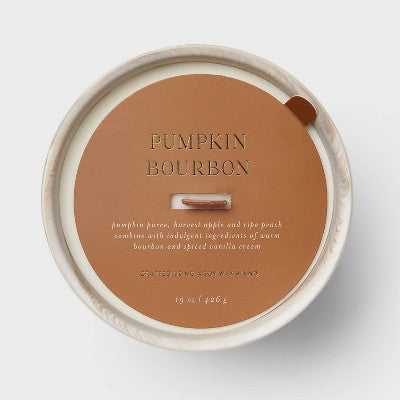 15oz Marble Print Ceramic Wooden Wick Pumpkin Bourbon Jar Candle - Threshold