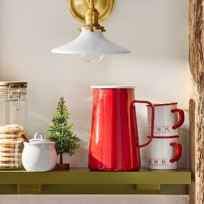 76oz Enameled Porcelain Beverage Pitcher Red/Cream - Hearth & Hand with Magnolia