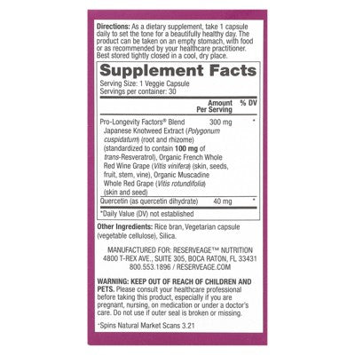 Reserveage Beauty Resveratrol, 30 Veggie Capsules