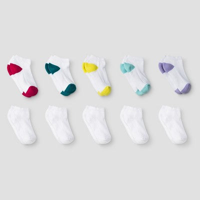 Girls' 10pk Low Cut Athletic Socks - Cat & Jack White S