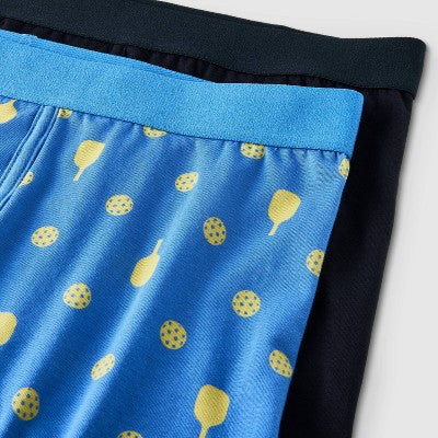 Men's Pickleball Print Boxer Briefs 2pk - Goodfellow & Co Blue M: Cotton Spandex Blend, Mid Rise, Pull-On Waistband