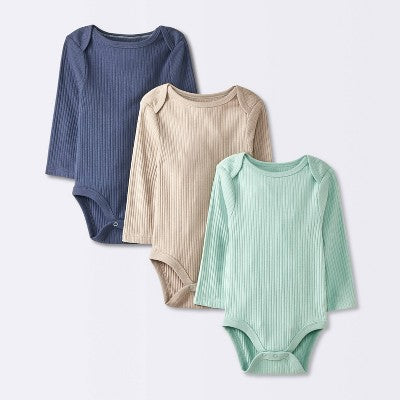 Baby 3pk Solid Wide Ribbed Bodysuit 3-6M