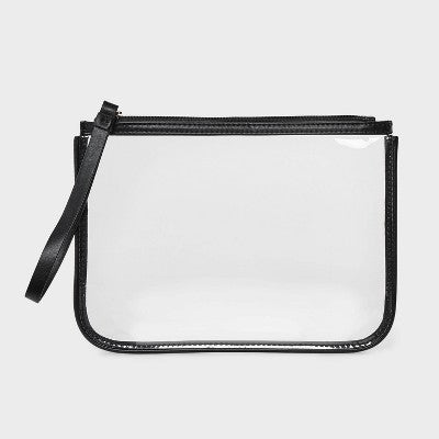 Clear Pouch Wristlet - A New Day Black: Solid TPU Shell, Zip Closure, Faux Leather, Unstructured Design, 8.75" x 6.375"