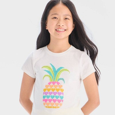 Girls' Short Sleeve Pineapple Graphic T-Shirt -Cat & Jack Cream S