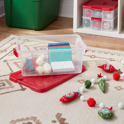 15qt Latching Clear Storage Box - Clear Base Rocket Red Lid and Latch - Brightroom
