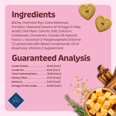 Blue Buffalo Valentine Bars Cinnamon and Oatmeal Flavor Crunchy Treats - 11oz