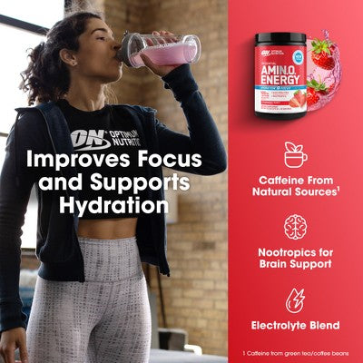Optimum Nutrition Essential Amino Energy Hydration Plus Focus Powder - Strawberry Burst - 30 Servings - 9.5oz