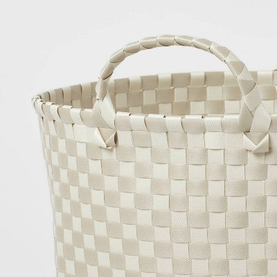 Woven Plastic Floor Basket Tan/White Checkered - Brightroom