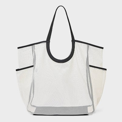 Packable Cut Out Mesh Tote Handbag - Shade & Shore White